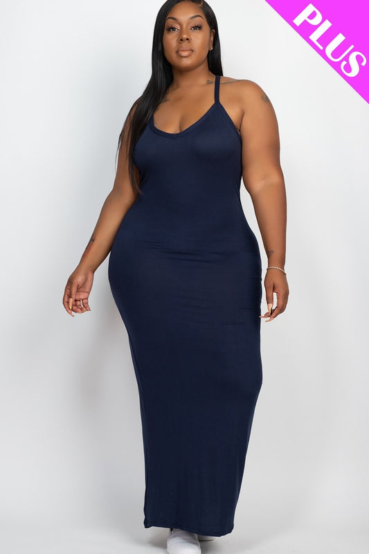 Plus Size Crisscross Back Split Thigh Maxi Dress